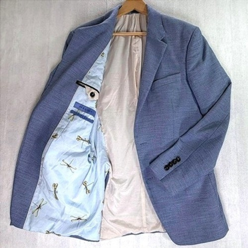 Zara Man Blazer 38R Light Blue Dragonfly Lining Two Button Sport Coat SS17